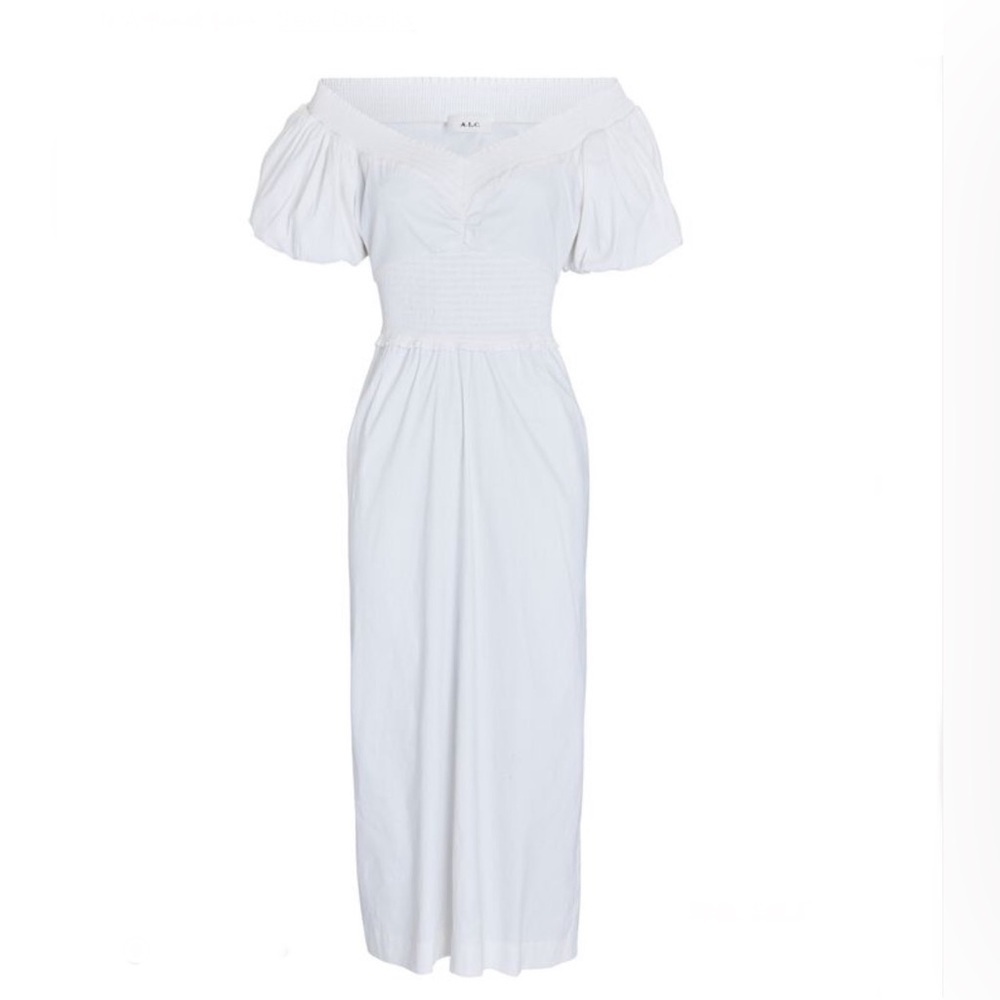 A.L.C. Adena White Off Shoulder Midi Dress Puff Sleeve Size 2 NWT - Picture 9 of 10